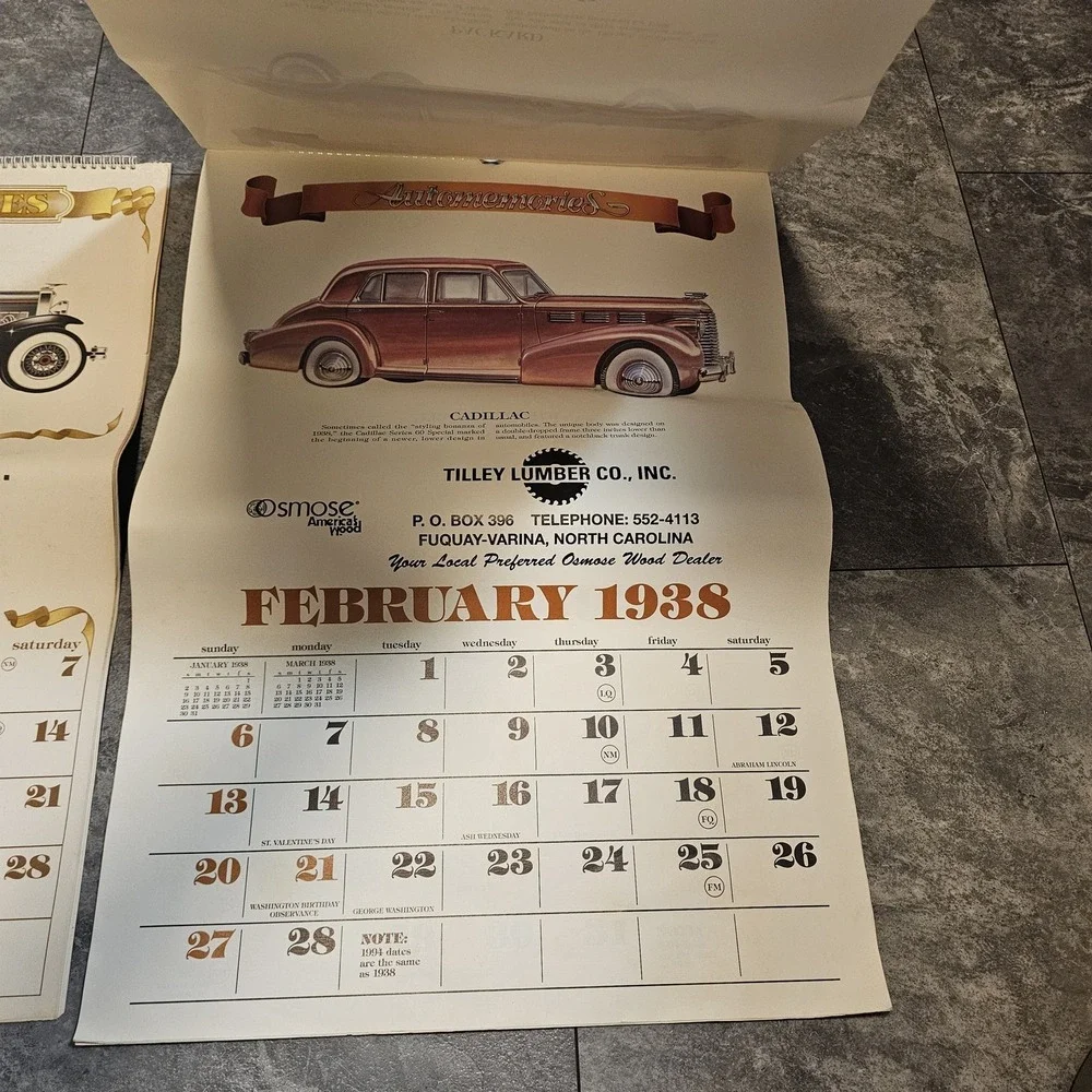 Automemories Vintage Car Calendars Lot Tilley Lumber Jenkins 1930s 1950s